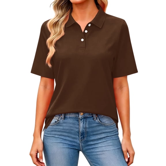 Short Sleeve Tops for Women Collared Three-Button Short Sleeve Breathable Daily Work Shirts Business Casual Tops for Women bovemsi