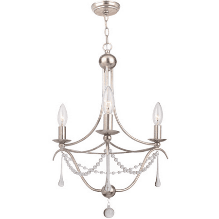 Beaded Antique 5 Piece (Mini Chandeliers 3 Light With Antique Silver Clear Glass Beads & Murano Crystal 15 inch 180 Watts - World of)