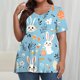 thumbnail image 1 of Xuyuer Plus Size Happy Easter T-Shirt for Women Fashion Summer Printed Regular Women Short Sleeves Round Neck Bunny Rabbit Graphic Tees Short Sleeve Tops, 1 of 6