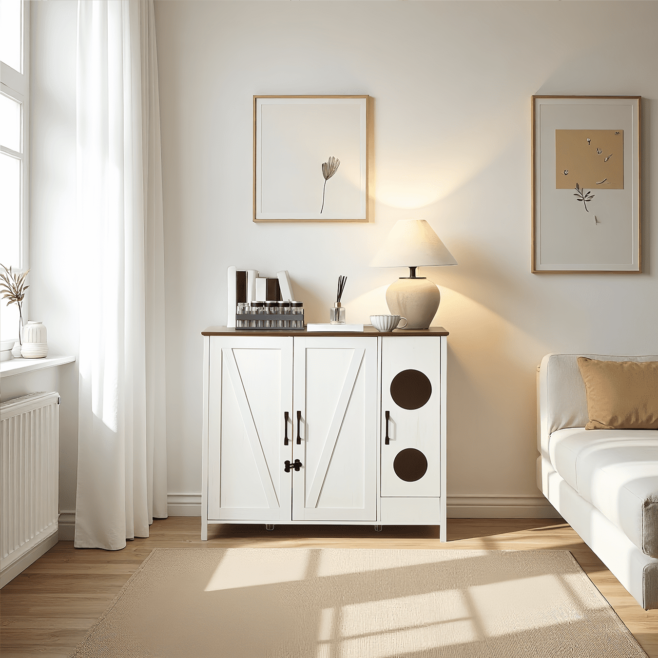 Litter Enclosure with Cat-Exclusive Dog-Proof Entrance, Litter Cabinet with Power Outlet and Litter Collector, for Placing Cat Robot 3/4,Antique White