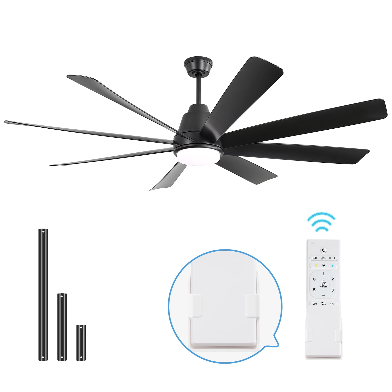 Sofucor 72 Inch Large Industrial Ceiling Fan with Light, Smart Fan with Remote & APP Control, Compatible with Alexa Google, Solid Wood 8 Blade, 3 Downrod