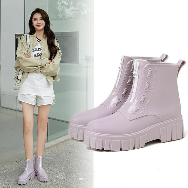 Botas de lluvia de fondo grueso de moda para mujer, botas de lluvia de fondo suave antideslizantes con tubo medio impermeables