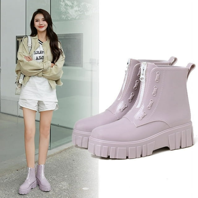 Botas de lluvia de fondo grueso de moda para mujer, botas de lluvia de fondo suave antideslizantes con tubo medio impermeables
