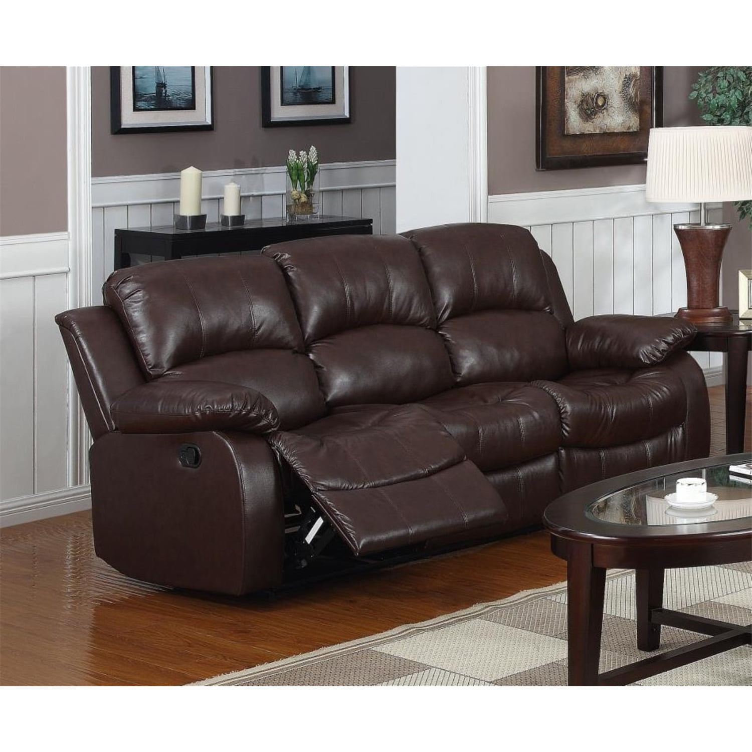 Kaden Bonded Leather Recliner Sofa in Brown