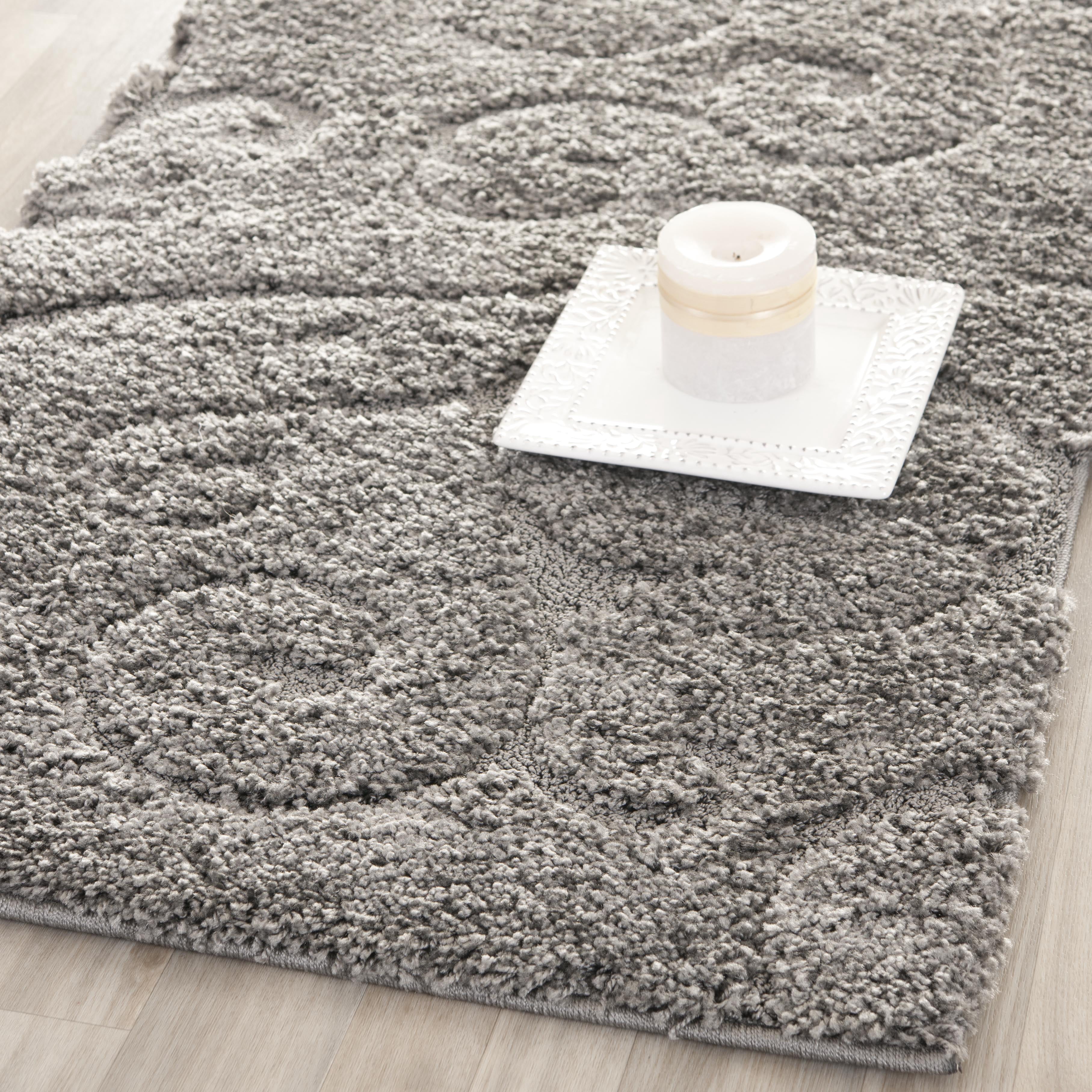SAFAVIEH Florida Doug Floral Vines Geometric Shag Runner Rug, Grey, 2'3" x 17' - Transitional Modern Design, Grey, Non-Shedding & Easy Cleaning, Ultra Plush Thick Pile, Ideal for Living Room, Bedroom