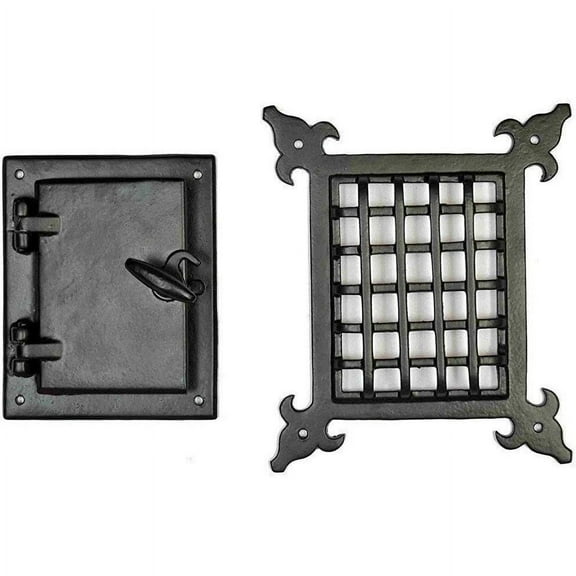 Perilla Home Cast Iron Safety Speakeasy Classic Style Black Grill & Girlle with Viewing Door Set Accent Door Gate Interior Privacy