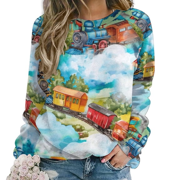 Sweatshirt For Womens Crewneck Christmas Train Cedar Tree Hoodies Teen Girls Cute