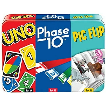 UNO Phase 10 and Pic Flip 3 Mattel Card Game for Players 7 Year Old and Up