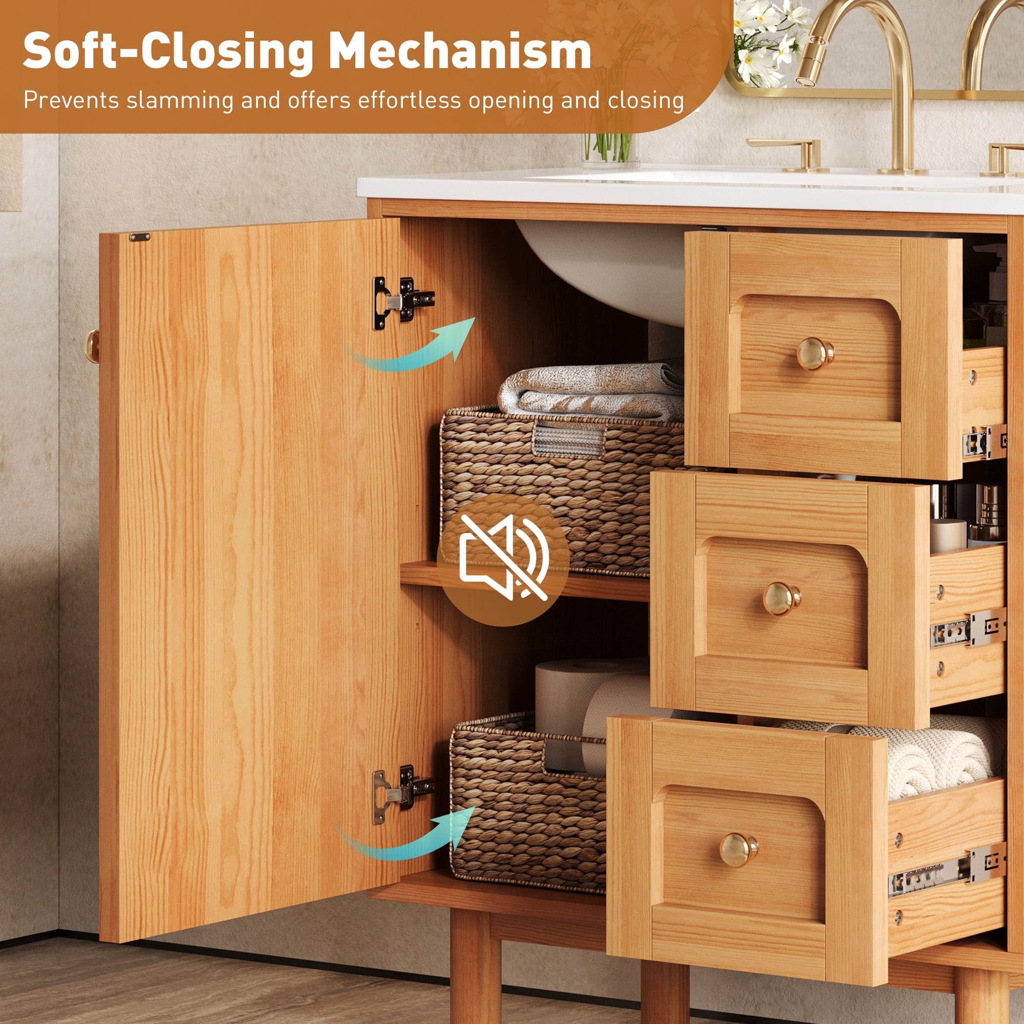 Euroco 30 Inch Bathroom Vanity with Ceramic Sink, Bathroom Vanity with 3 Drawers, 1 large Soft Closing Door, Farmhouse Bathroom Storage Cabinet , Ideal for Home