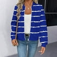 thumbnail image 2 of Uaswgudfs Women's Navy Striped Waffle Knit Jacket, Fall Winter Zip-Up Long Sleeve No-Hood Casual Coat with Pockets - Trendy Outerwear Blue L, 2 of 5