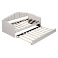 thumbnail image 6 of Twin Upholstered Daybed with Trundle, Velvet Sofa Bed with USB Charging Ports, No Box Spring Needed, for Living Room Guest Room, Beige, 6 of 12