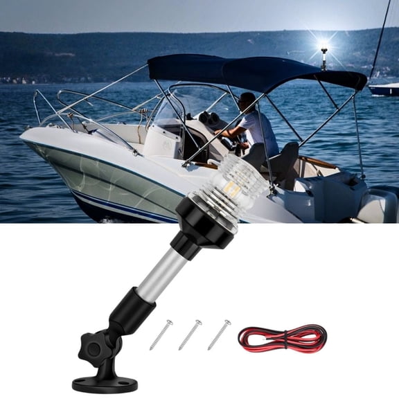 Nilight Marine Boat Stern Light 9 Inch White Fold Down Anchor Light 12V 24V Waterproof 360° Lighting Boat Navigation Light for Fishing Boat Sailboat Yacht Pontoon Speedboat Dinghy