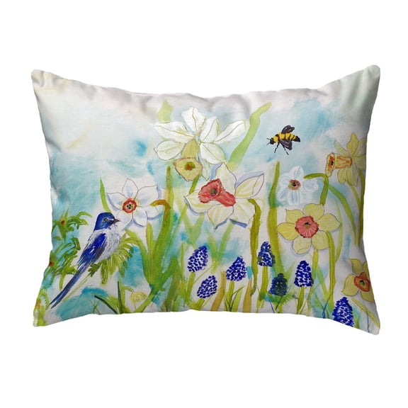 Betsy Drake Interiors Bird & Daffodils No Cord Pillow 18x18