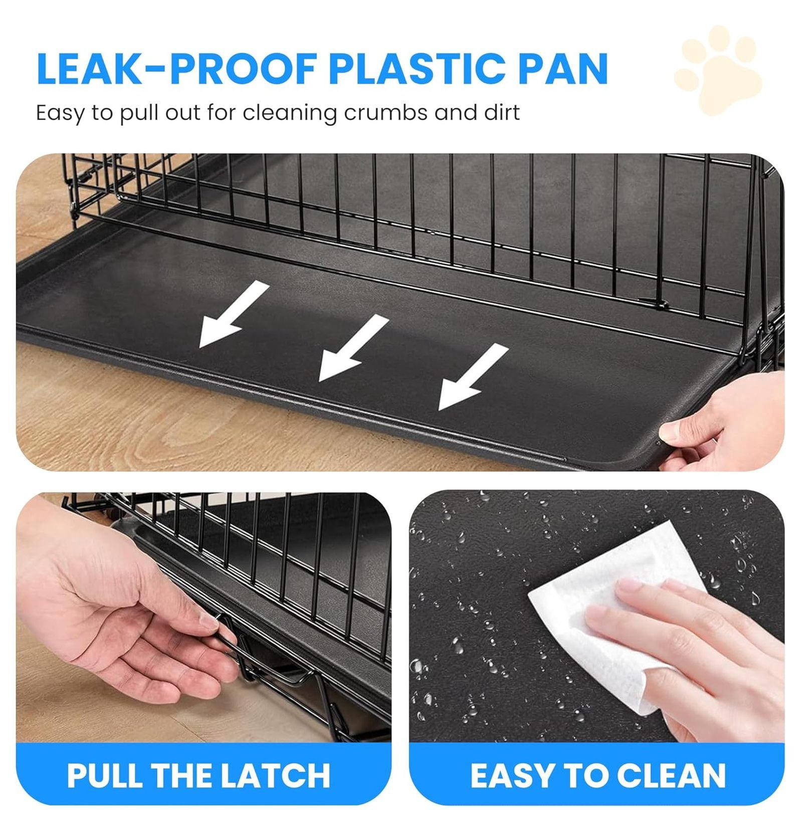 36-Inch Medium Dog Crate with Divider, Double Door Folding Metal Wire Cage with Leak-Proof Plastic Tray, Portable Pet Kennel for Indoor, Outdoor, and Travel