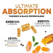 Turmeric Curcumin Supplement - 2400mg Organic Turmeric Per Serving - 95% Curcuminoids & BioPerine Black Pepper Extract for Best Absorption - Natural Vegan Joint Support, Bottled in USA - 120 Capsules