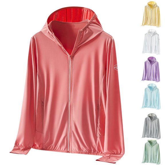 WEIee Sun Protective Jacket Women Sun Jacket Hoodie Long Sleeve Full Zipper Outdoor Coat with Pocket Summer Solid Color Lightweight Outwear Loose Weekend Lady Tops Green L