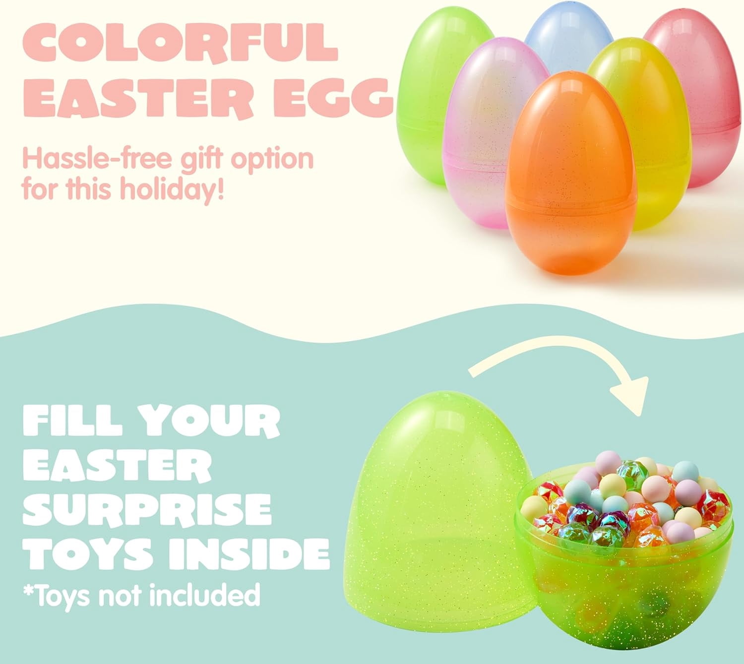 Joyfy 12 Pcs 7" Large Plastic Easter Eggs, Jumbo Glitter Assorted Colors Empty Fillable Easter Eggs for Filling Treats, Party Favor, Easter Egg Hunt, Decorations, Classroom Prize