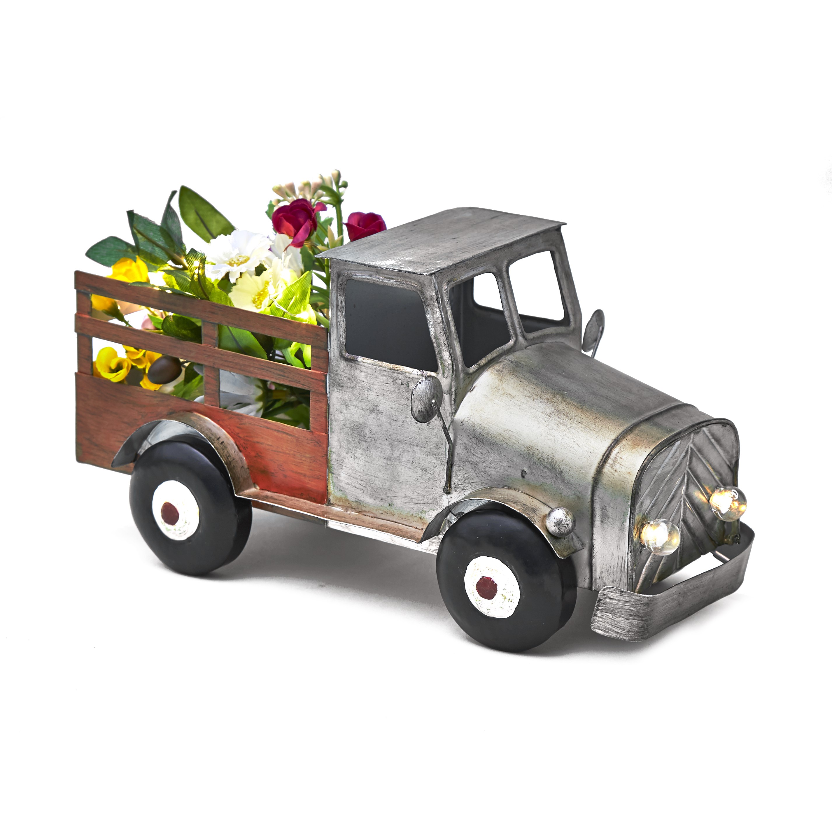 Galvanized Truck Decoration with Lights, Fake Plants for Fall