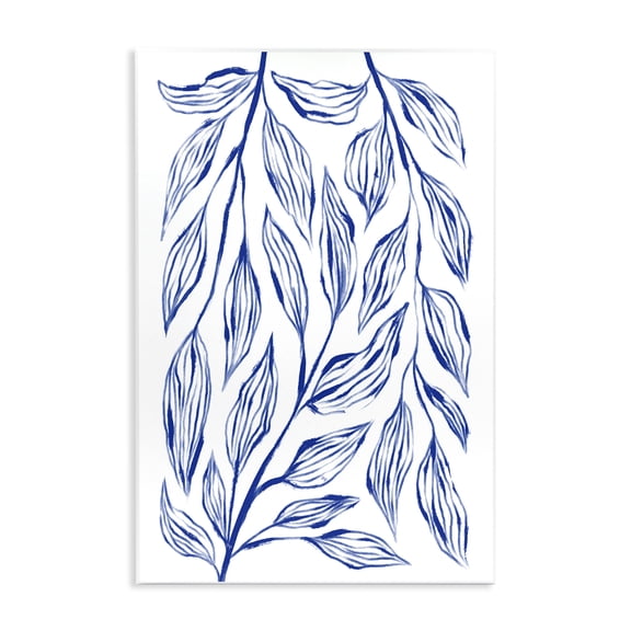Stupell Industries Simple Blue Leaves on White Floral Painting Unframed Art Print Wall Art, 10 x 15