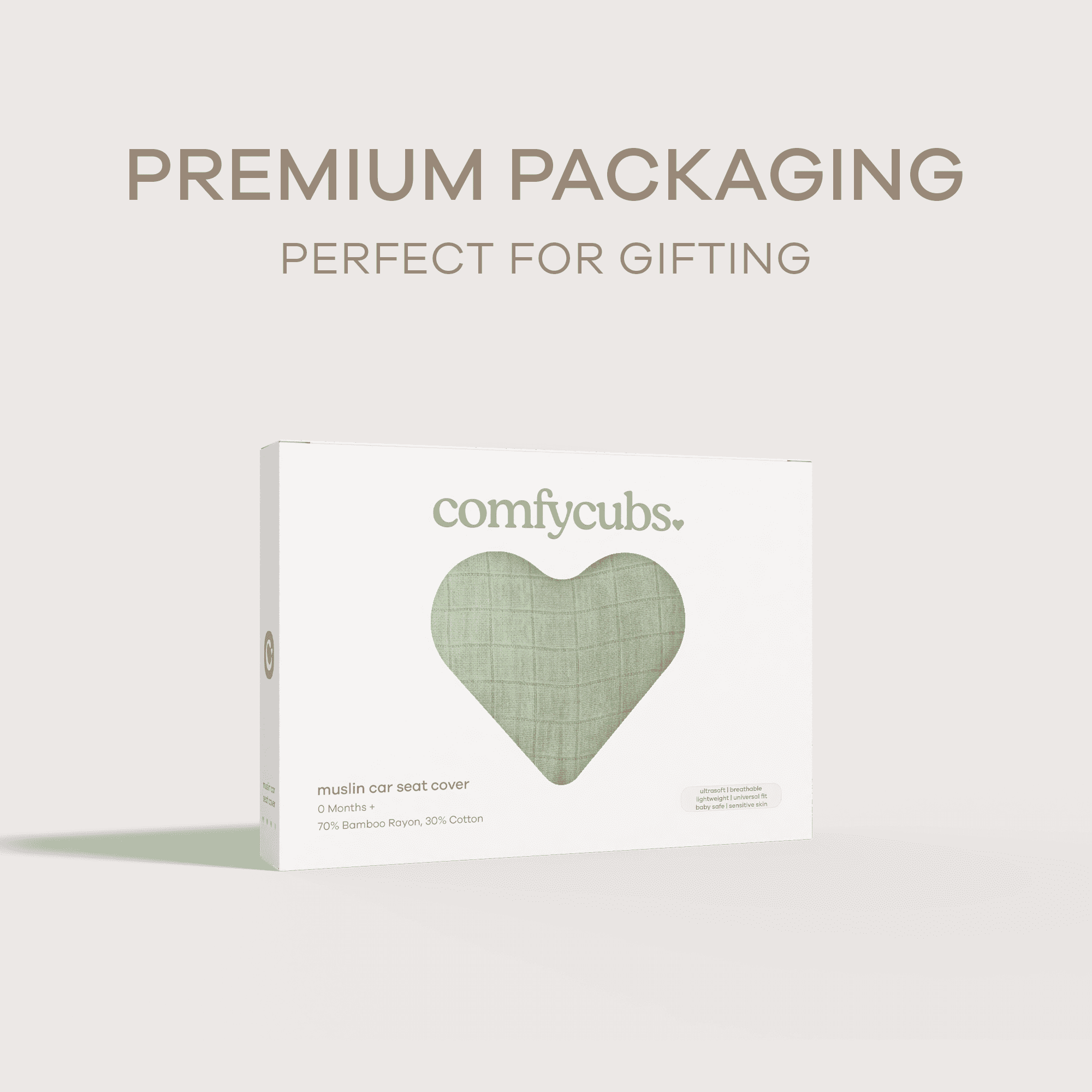 Comfy Cubs Baby Car Seat Cover - Soft, Breathable & Lightweight Large Car Seat Canopy, Sage