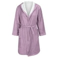 thumbnail image 4 of Women's Plush Fleece Hooded Bathrobe, Long Length Belted Robe, Soft Cozy Loungewear, Spa Style Open Front Gown, Comfortable Warm Pockets Robe Pink L, 4 of 4