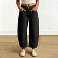 thumbnail image 2 of ZToonmas Solid Barrel Cropped Pants for Women High Waist Button Zip Fly Loose Straight Nine Point Casual Ankle Pants with Patch Pockets, 2 of 7