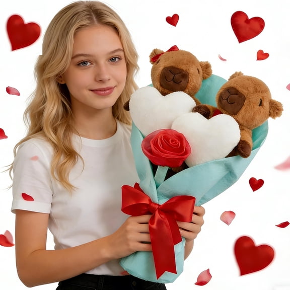 Valentine's Day Capybara Bouquet, Cute Stuffed Animals Plush Capybara Bouquet, Capybara Birthday Decorations Plush Toy, Valentine's Day & Birthday Gifts for Men Women, New Year Decorations 2026