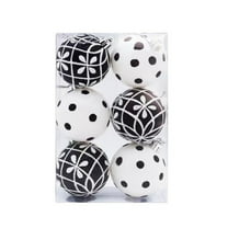 6 Pieces Christmas Ball Ornaments Painting & Glittering Christmas Tree Pendants Shatterproof Decorative Baubles for Christmas Tree Decorations, Black and White