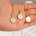 thumbnail image 2 of PAURO Women's Stainless Steel 26 Letter Necklace Hexagon White Shell Accessories with Chain Gold K, 2 of 4