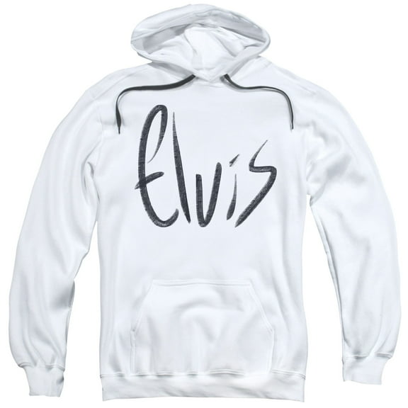 Trevco ELV836-AFTH-2 Elvis Presley & Sketchy Name Adult Pull-Over Hoodie, White - Medium