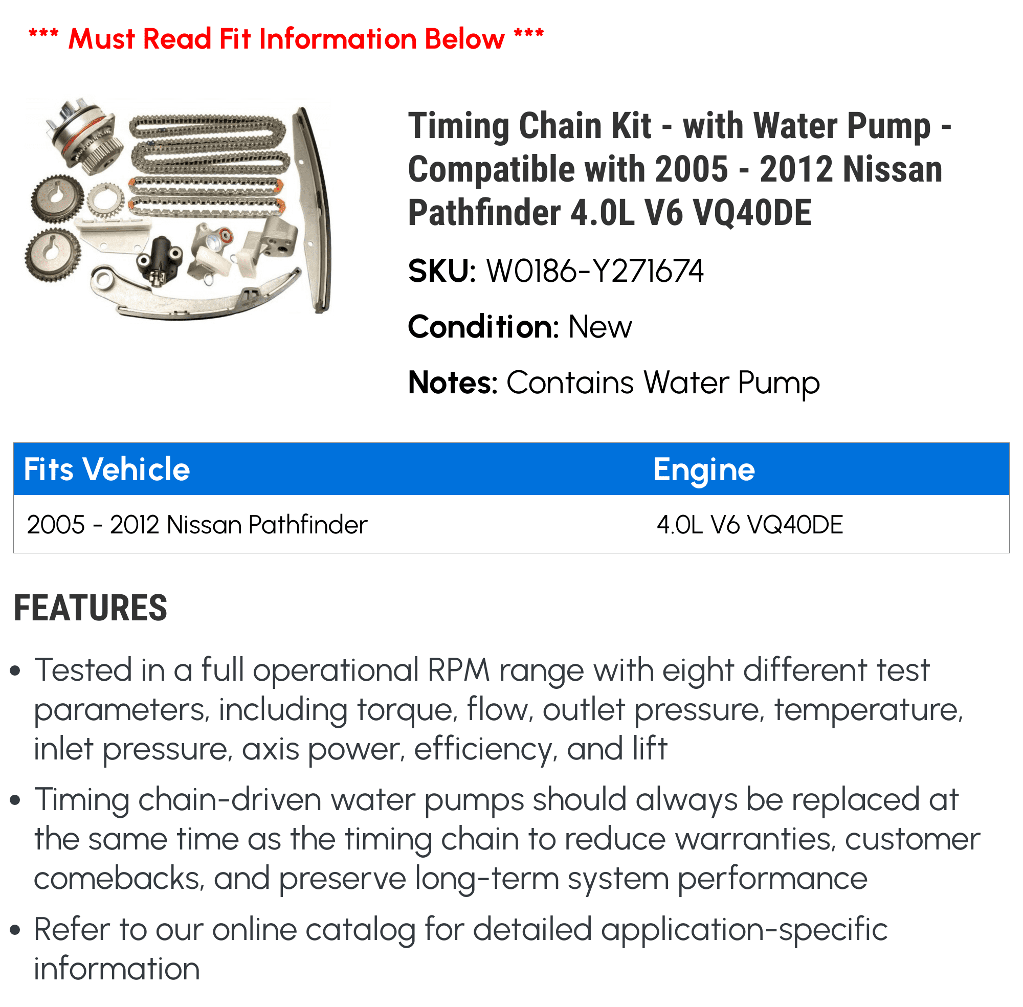 Timing Chain Kit - with Water Pump - Compatible with 2005