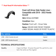thumbnail image 2 of Front Left Driver Side Fender Liner - Compatible with 2018 - 2022 Honda Accord 2019 2020 2021, 2 of 2