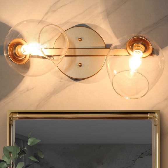 LNC Ellan 17-in Matte Gold Bathroom Vanity Light with Clear Wine Cup Glass, Modern, 2-Light