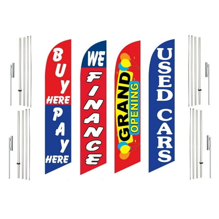 4 Swooper Flags With 4 Pole Kits Buy Pay Here We Finance Grand Opening Used Cars