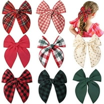 Large Christmas Fable Hair Bows Cotton Linen Red and Black Plaid Hair Bow for Toddlers Girls Handmade Christmas Hair Accessories for Little Girls Kids
