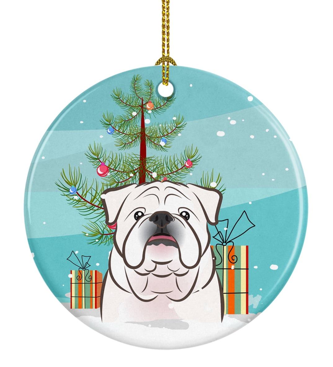 Christmas Tree and White English Bulldog Ceramic Ornament BB1592CO1