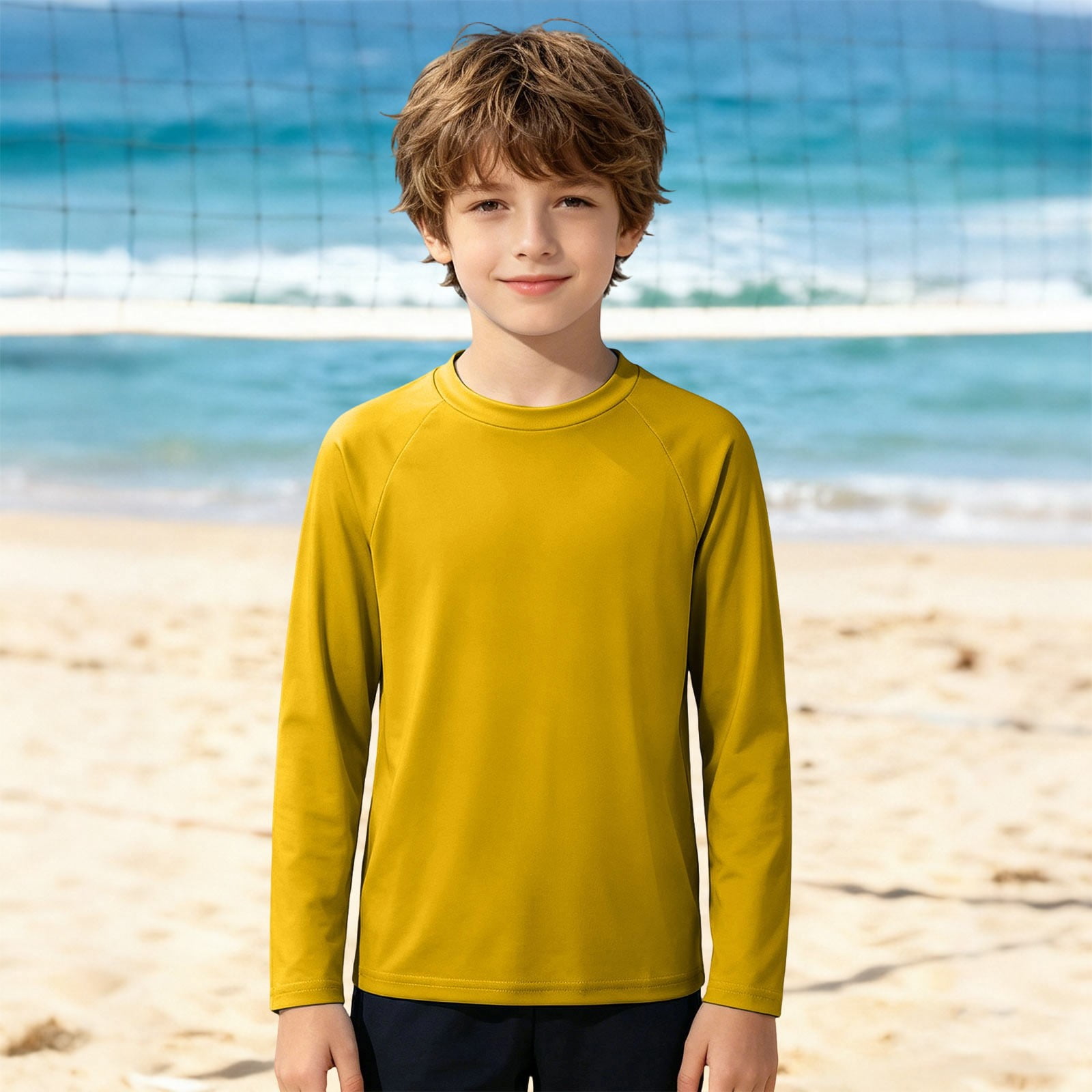REDARER Boys Long Sleeve Rash Guard UPF 50+ Sun Protection Solid Swim Shirt Beach Swimwear 13-14 Years