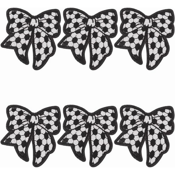 6Pcs Black White Bow Patches Iron On Football Pattern Embroidered Applique Sew On Cool Soccer Ball Bowknot Repair Patch