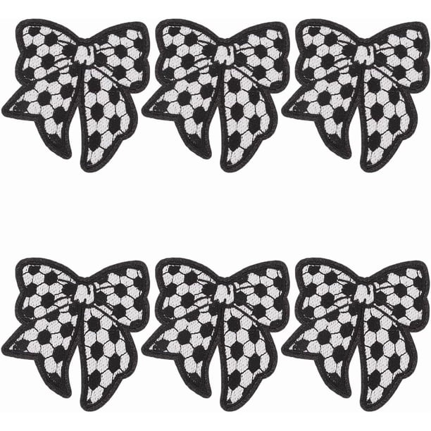 6 parches blancos y negros con diseño de balón de fútbol para planchar, bordados, para coser o reparar con lazo.