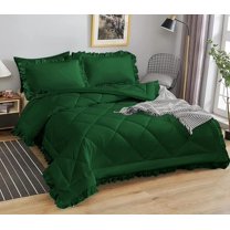 DNG Creations 3 Piece Ruffle Diamond Comforter All Season 550 GSM Full/Queen Size - 800 Threads Count, 100% Egyptian Cotton Solid Green Colour