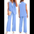 thumbnail image 3 of Conjuntos de 2 Piezas para Mujer: Chaleco Sin Mangas y Pantalón , Conjunto de Blazer Informal de Negocios. Azul S, 3 of 7