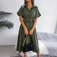 thumbnail image 5 of Women's Casual V-Neck Loose Tie Up Shirt Dress Solid Color Polyester Comfortable Summer Spring Daily Wear Home Office Party Flowy Tunic Top, 5 of 9