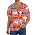 thumbnail image 3 of Naloa Cartoon with Traffic Elements Men's Loose Fit Cuban Collar Short-Sleeve Shirt with Button-down and Chest Pocket for Everyday Wear Outings - Small, 3 of 7