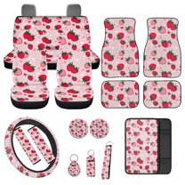 Jeiento Pink Strawberry Car Seat Cover Full Set of 17, Car Accessories Full Set for Women Men, Including Automotive Seat Covers Daisy Car Floor Mat Steering Wheel Cover, Fit for Most Vehicles