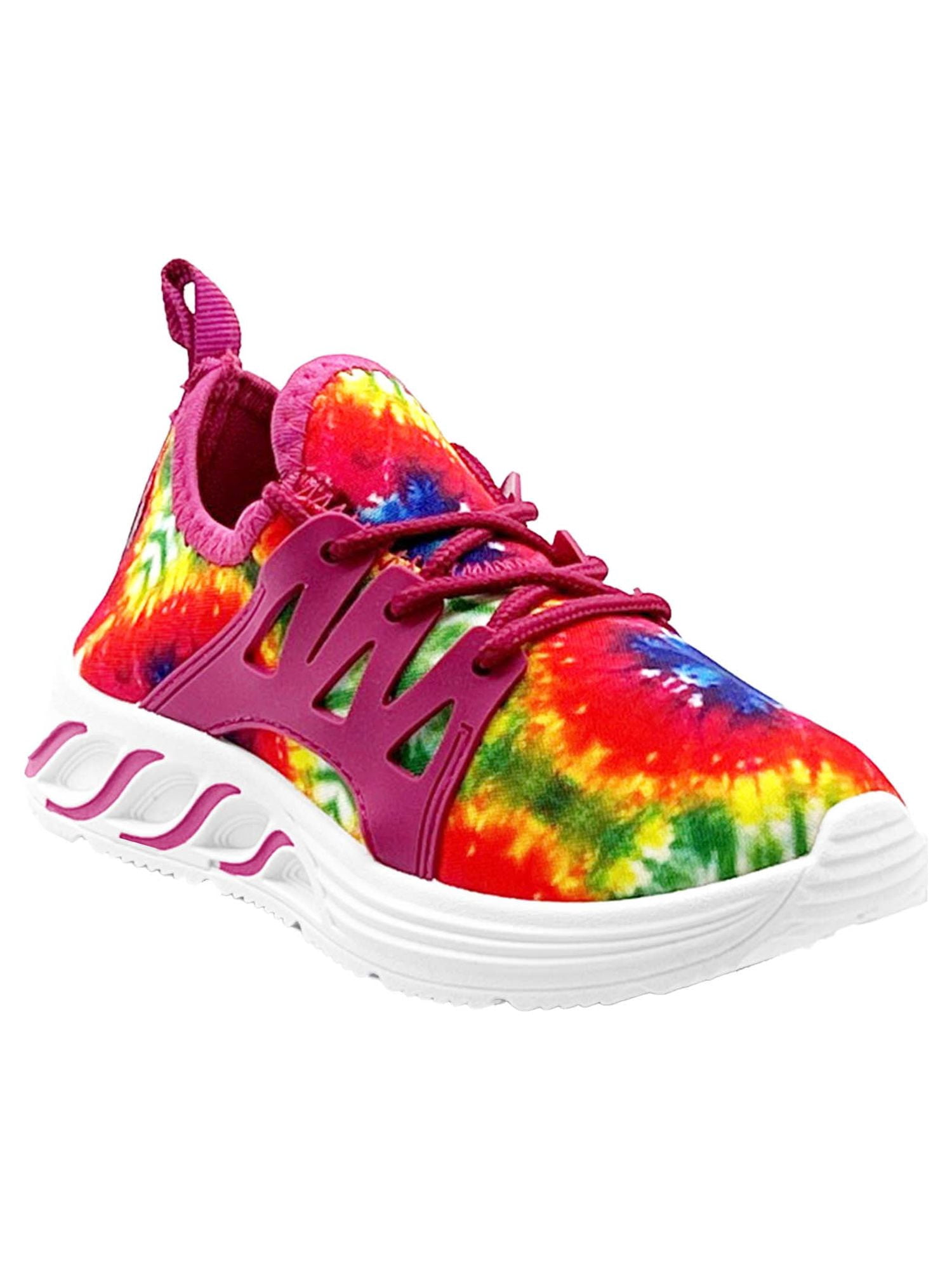 Take A Walk Girls’ Athletic Tie-Dye Rainbow Fashion Sneaker, Sizes 11-3