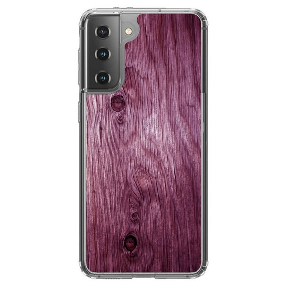 DistinctInk Clear Shockproof Hybrid Case for Galaxy S21+ PLUS 5G (6.7" Screen) - TPU Bumper, Acrylic Back, Tempered Glass Screen Protector - Fuchsia Weathered Wood Grain - Faux Wood Grain Image