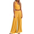 thumbnail image 2 of Women‘s Summer 2 Piece Outfits Lounge Sets Ribbed Knit Crop Top Wide Leg Pants with Pockets S-XXL, 2 of 8