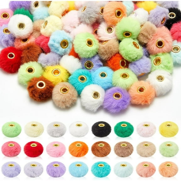 Fluffy Faux Fur Pom Poms Keychain Puff Beads, Mixed Color, 200 Pcs