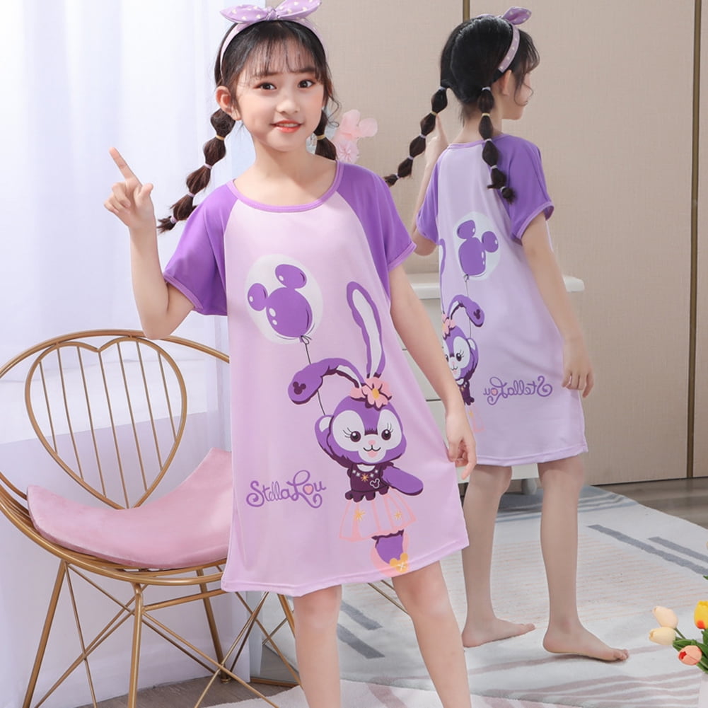 Girls Nightgown Cartoon Cute Nightdress Summer Short Sleeves Sleepwear For 3 10 Years Kids
