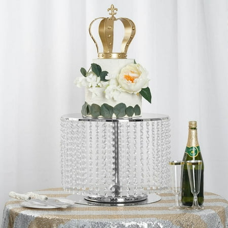 

Efavormart 15 Silver Crystal Pendants Metal Chandelier Cake Stand Dessert Display Plate - 12 Tall